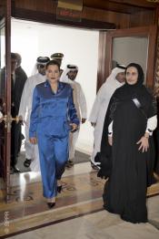 Image du Maroc Professionnelle de  SAR la Princesse Lalla Hasnaa en missions de Représentations du Roi Mohammed Vi, arrive en compagnie de  Cheikha Al-Mayassa Bent Hamad Bin Khalifa Al Thani pour la cérémonie d'inauguration officielle de la Bibliothèque Nationale du Qatar à Doha Le 14 Avril 2018. (Photo/ SPPR) via Jalilbounhar.com